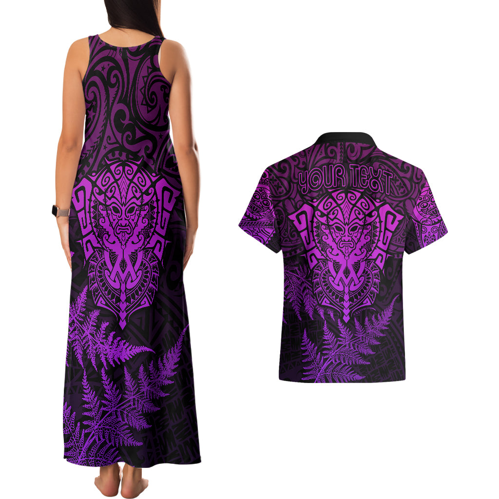 Personalised New Zealand Rugby Couples Matching Tank Maxi Dress and Hawaiian Shirt Silver Fern All Black Mix Ta Moko Purple Style LT9 - Wonder Print Shop