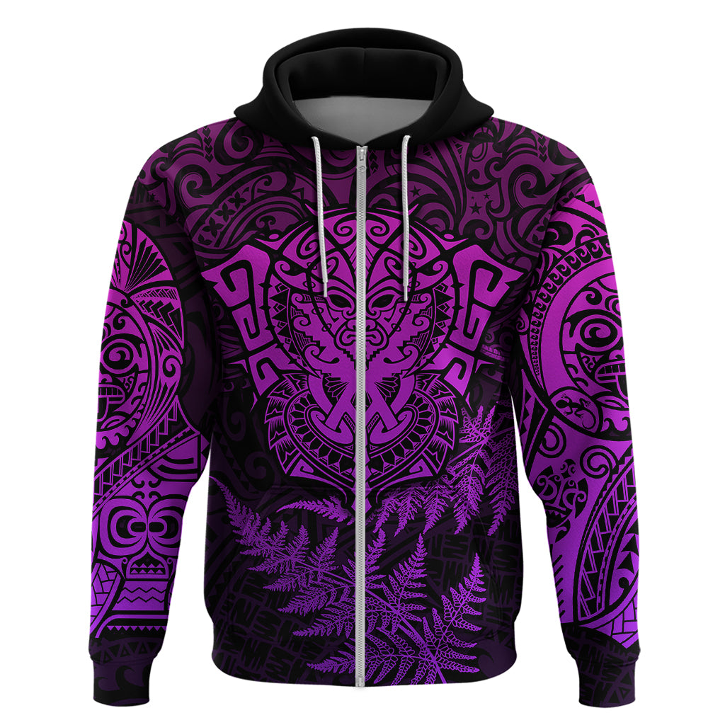 Personalised New Zealand Rugby Hoodie Silver Fern All Black Mix Ta Moko Purple Style - Wonder Print Shop