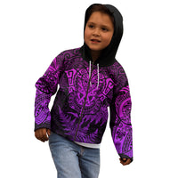 Personalised New Zealand Rugby Kid Hoodie Silver Fern All Black Mix Ta Moko Purple Style - Wonder Print Shop