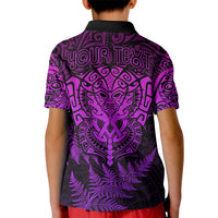 Personalised New Zealand Rugby Kid Polo Shirt Silver Fern All Black Mix Ta Moko Purple Style - Wonder Print Shop