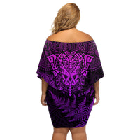 Personalised New Zealand Rugby Off Shoulder Short Dress Silver Fern All Black Mix Ta Moko Purple Style - Wonder Print Shop