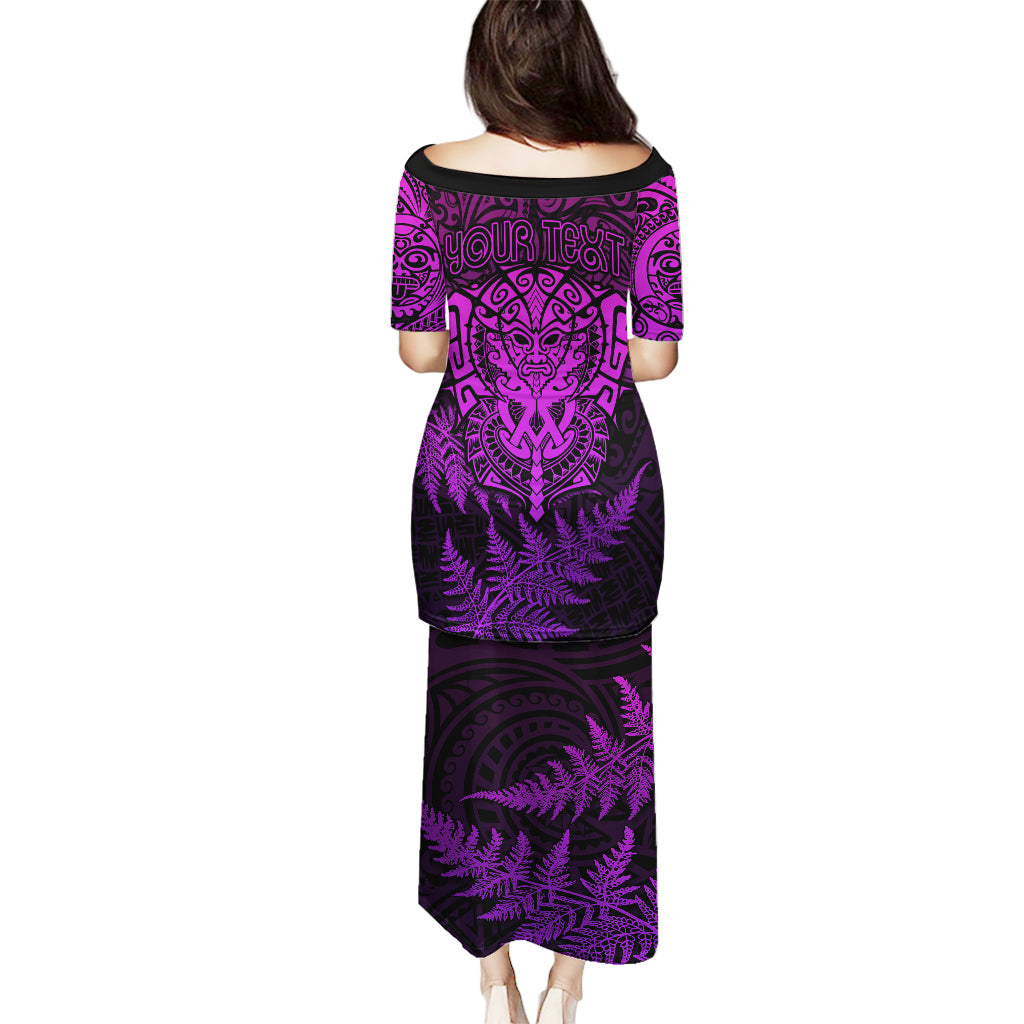 Personalised New Zealand Rugby Puletasi Silver Fern All Black Mix Ta Moko Purple Style - Wonder Print Shop