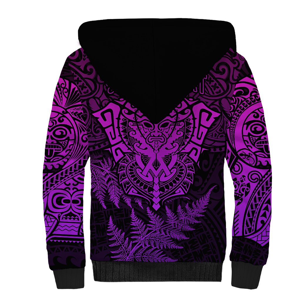 Personalised New Zealand Rugby Sherpa Hoodie Silver Fern All Black Mix Ta Moko Purple Style - Wonder Print Shop