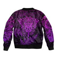 Personalised New Zealand Rugby Sleeve Zip Bomber Jacket Silver Fern All Black Mix Ta Moko Purple Style - Wonder Print Shop