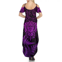 Personalised New Zealand Rugby Summer Maxi Dress Silver Fern All Black Mix Ta Moko Purple Style - Wonder Print Shop
