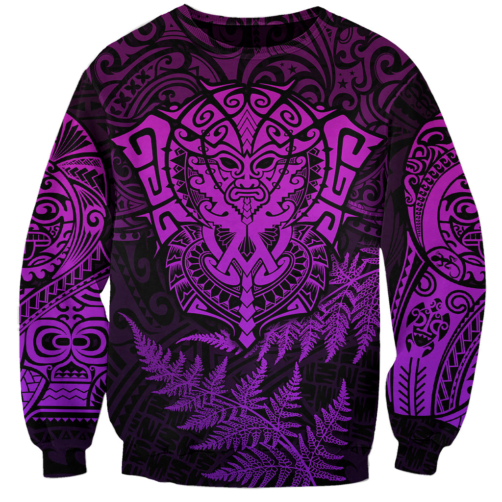 Personalised New Zealand Rugby Sweatshirt Silver Fern All Black Mix Ta Moko Purple Style - Wonder Print Shop