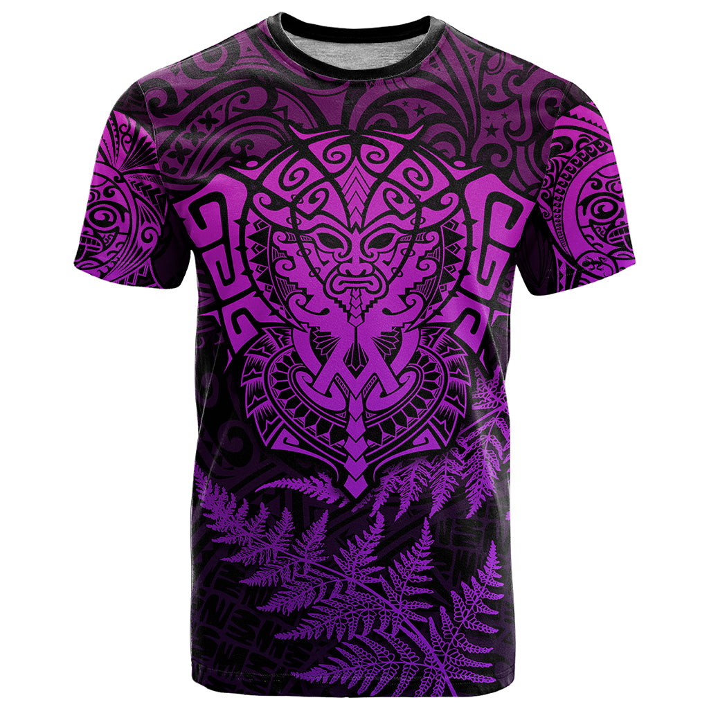 Personalised New Zealand Rugby T Shirt Silver Fern All Black Mix Ta Moko Purple Style - Wonder Print Shop