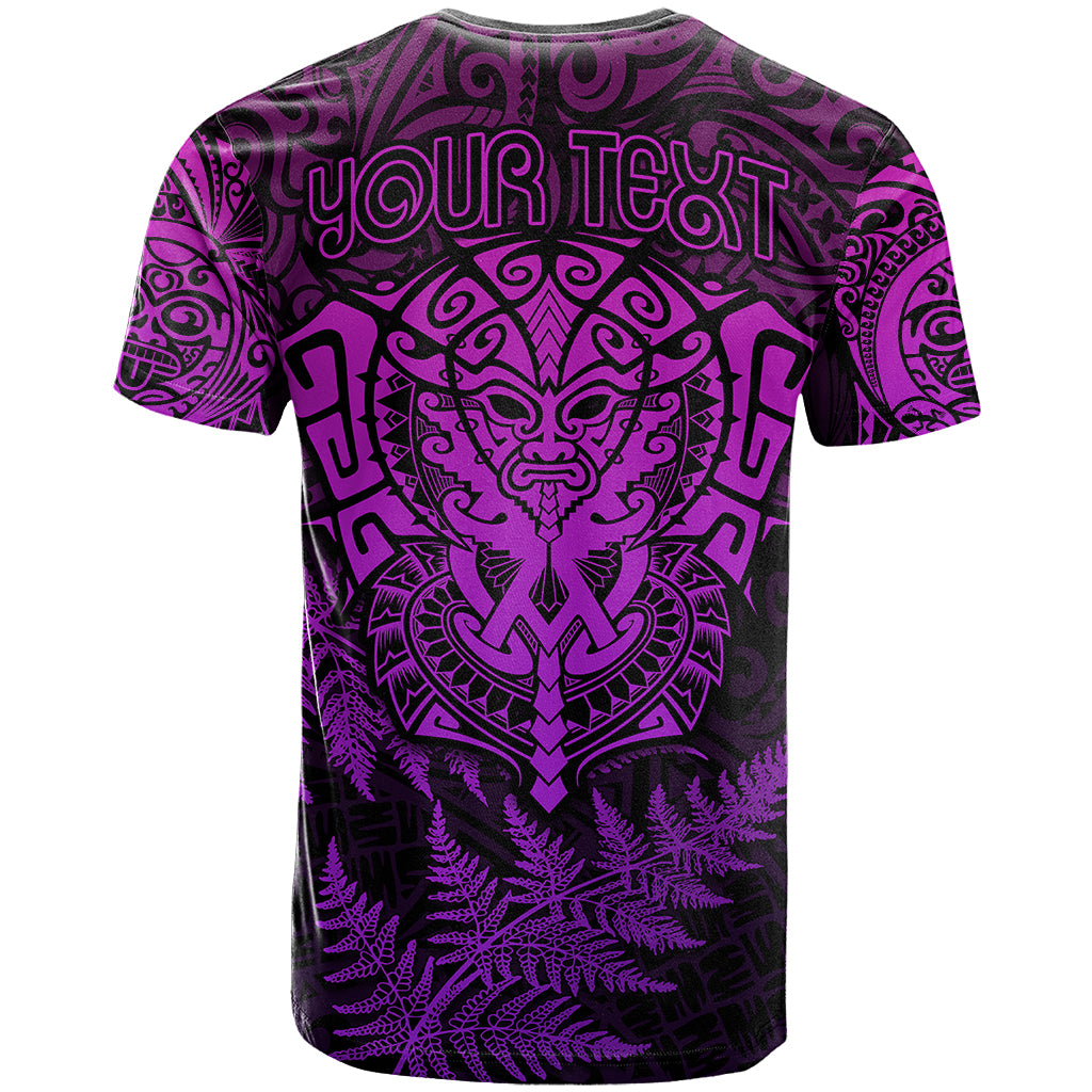 Personalised New Zealand Rugby T Shirt Silver Fern All Black Mix Ta Moko Purple Style - Wonder Print Shop