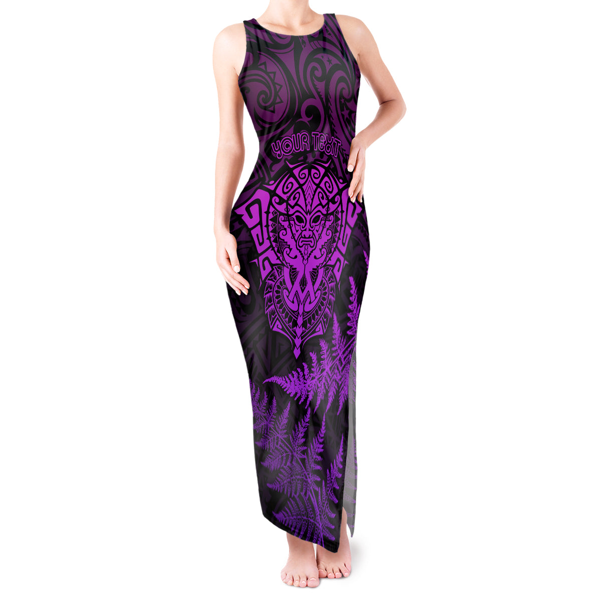 Personalised New Zealand Rugby Tank Maxi Dress Silver Fern All Black Mix Ta Moko Purple Style - Wonder Print Shop
