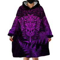 Personalised New Zealand Rugby Wearable Blanket Hoodie Silver Fern All Black Mix Ta Moko Purple Style - Wonder Print Shop