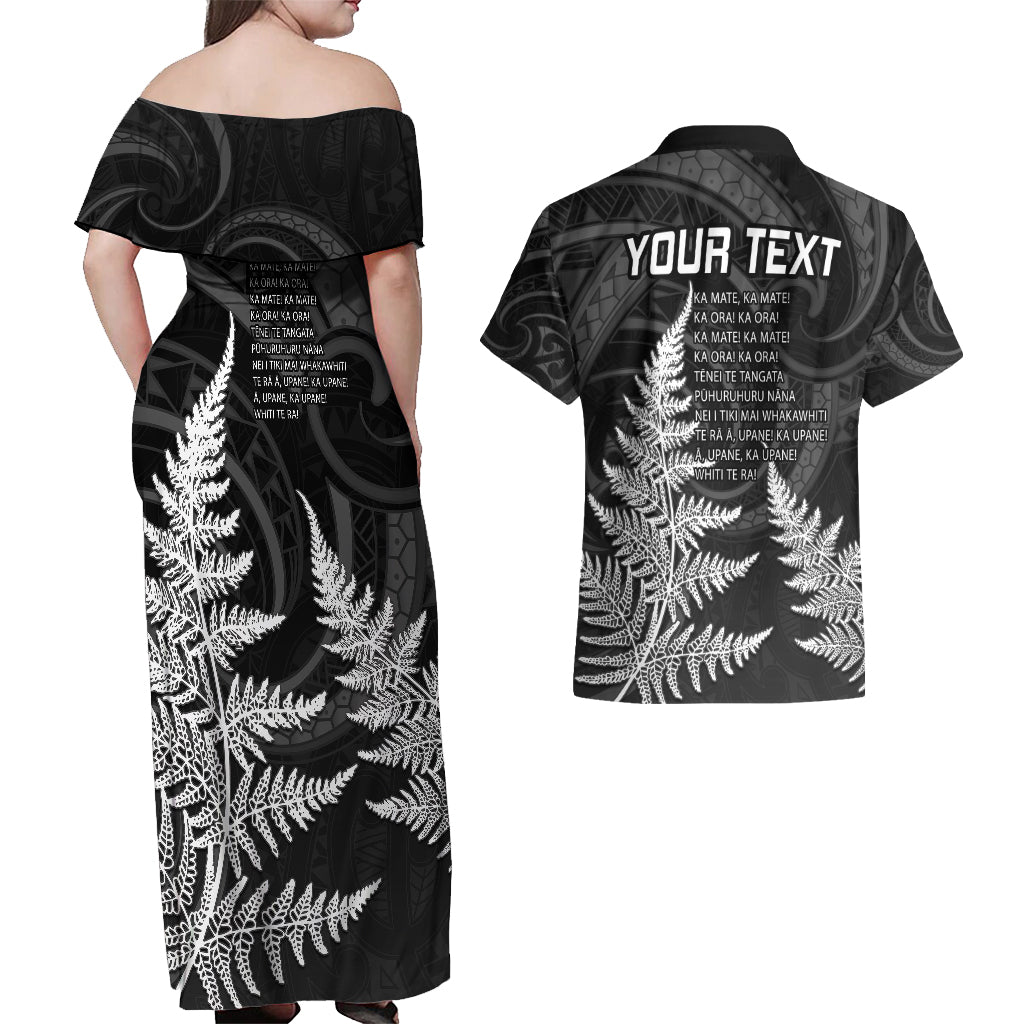 Personalised New Zealand Rugby Couples Matching Off Shoulder Maxi Dress and Hawaiian Shirt Aotearoa Ka Mate Haka All Black Mix Ta Moko White Style LT9 - Wonder Print Shop