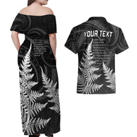Personalised New Zealand Rugby Couples Matching Off Shoulder Maxi Dress and Hawaiian Shirt Aotearoa Ka Mate Haka All Black Mix Ta Moko White Style LT9 - Wonder Print Shop