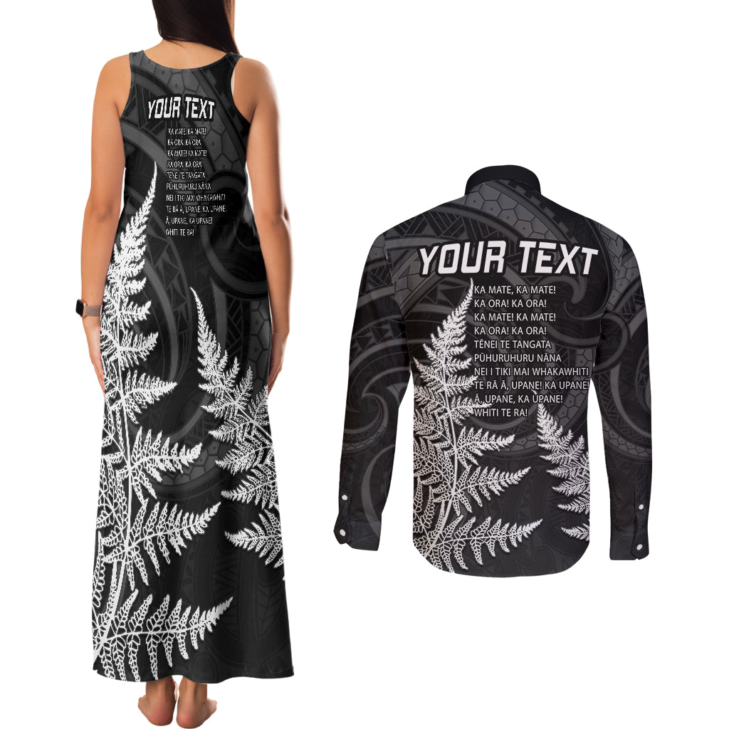 Personalised New Zealand Rugby Couples Matching Tank Maxi Dress and Long Sleeve Button Shirts Aotearoa Ka Mate Haka All Black Mix Ta Moko White Style LT9 - Wonder Print Shop