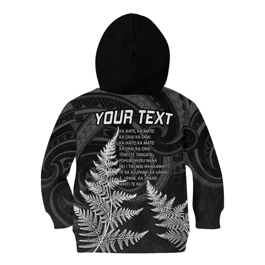 Personalised New Zealand Rugby Kid Hoodie Aotearoa Ka Mate Haka All Black Mix Ta Moko White Style - Wonder Print Shop