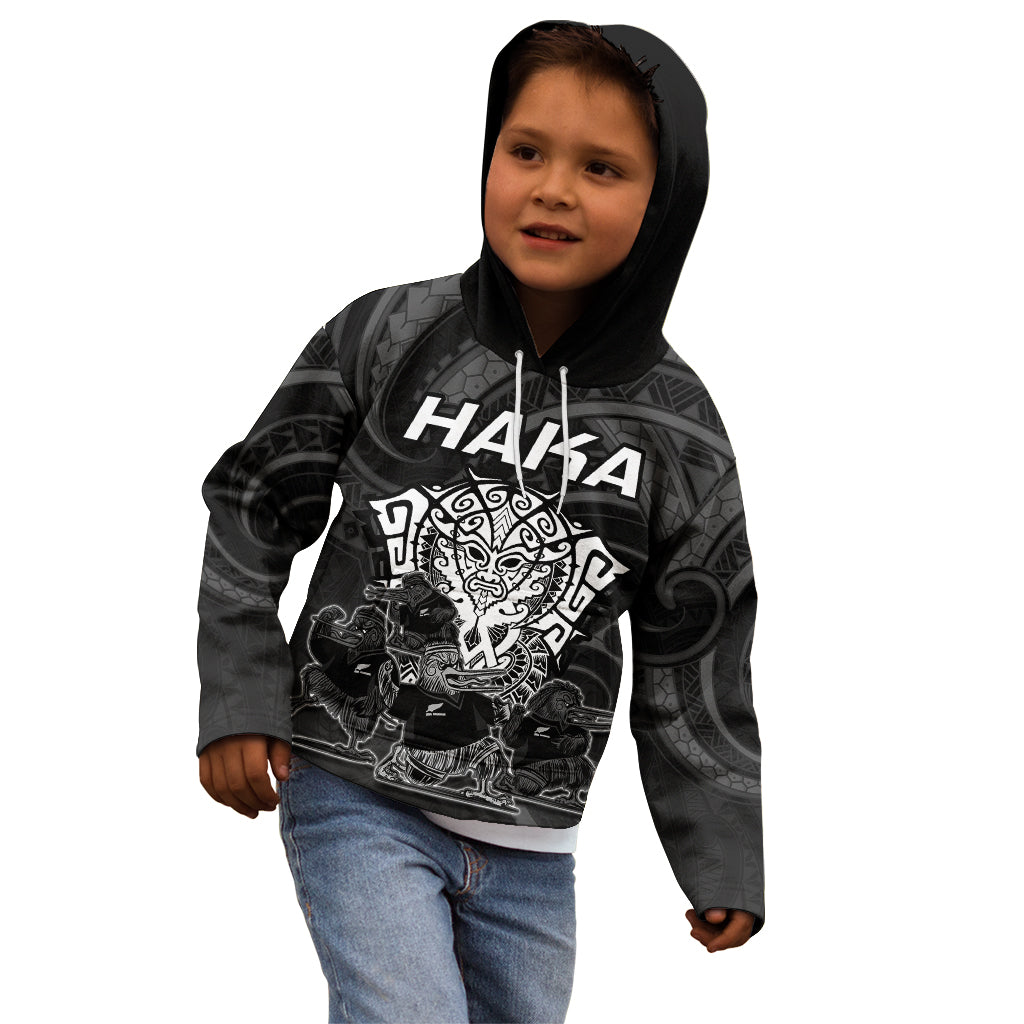 Personalised New Zealand Rugby Kid Hoodie Aotearoa Ka Mate Haka All Black Mix Ta Moko White Style - Wonder Print Shop