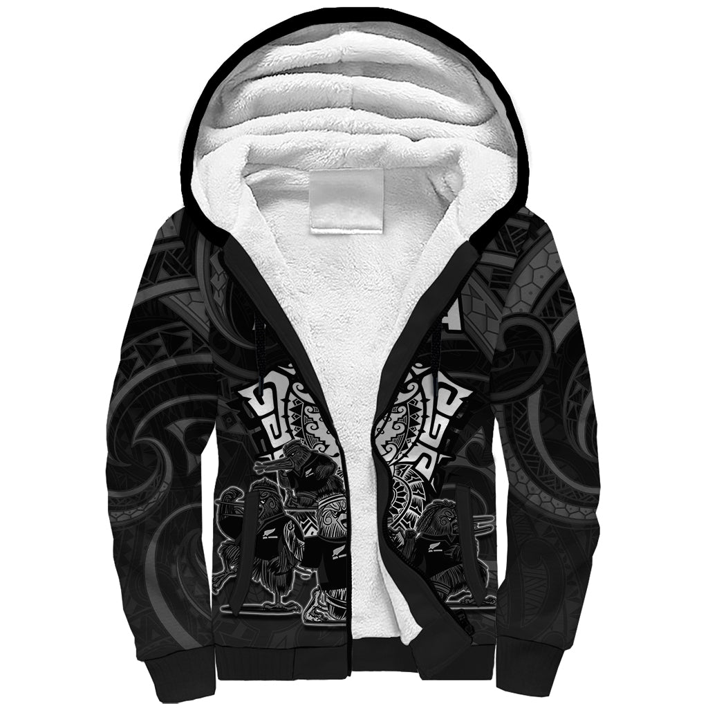 Personalised New Zealand Rugby Sherpa Hoodie Aotearoa Ka Mate Haka All Black Mix Ta Moko White Style - Wonder Print Shop