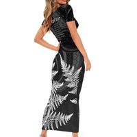 Personalised New Zealand Rugby Short Sleeve Bodycon Dress Aotearoa Ka Mate Haka All Black Mix Ta Moko White Style - Wonder Print Shop