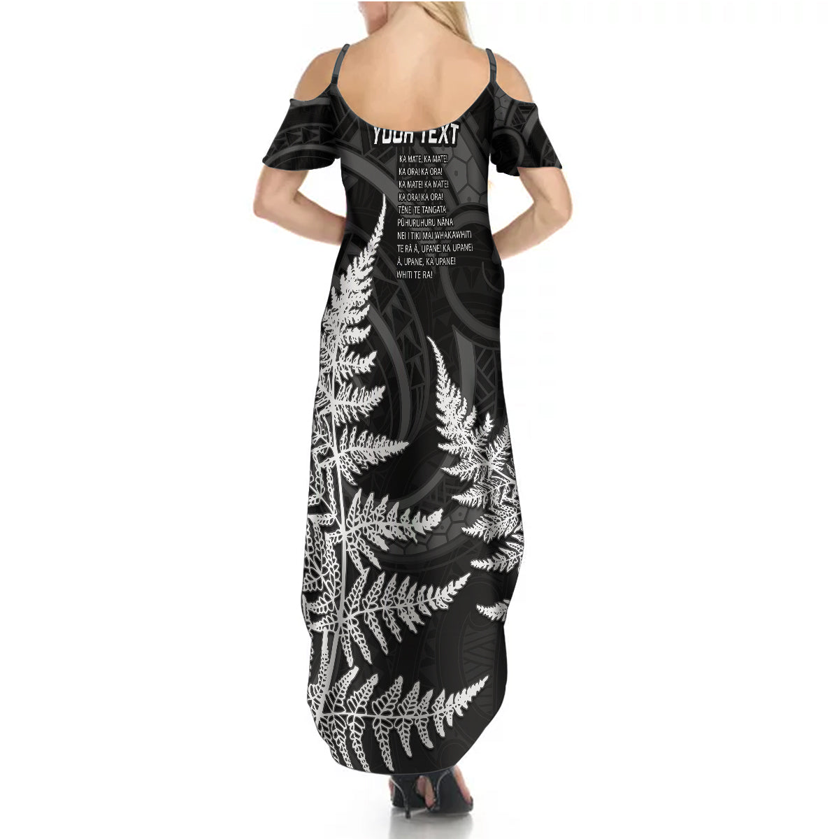Personalised New Zealand Rugby Summer Maxi Dress Aotearoa Ka Mate Haka All Black Mix Ta Moko White Style - Wonder Print Shop