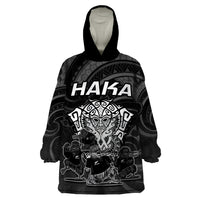 Personalised New Zealand Rugby Wearable Blanket Hoodie Aotearoa Ka Mate Haka All Black Mix Ta Moko White Style - Wonder Print Shop