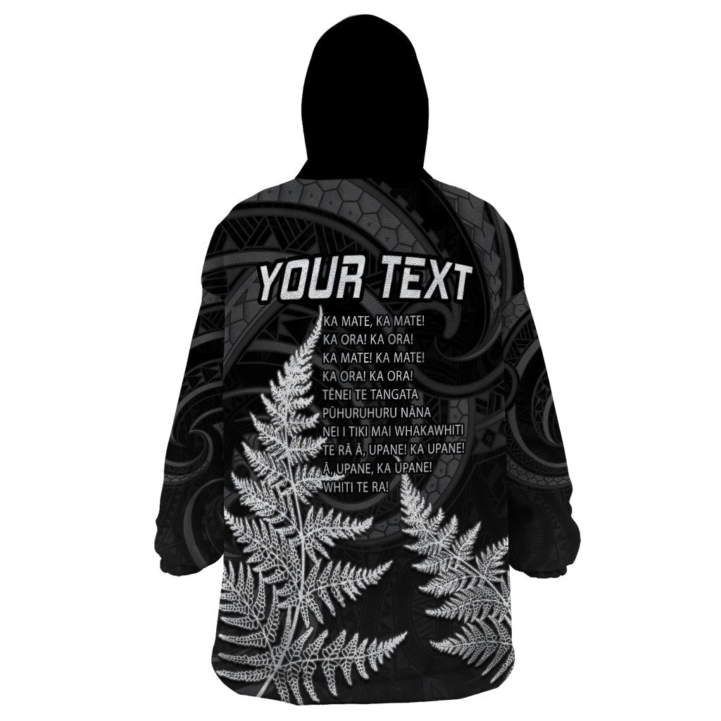 Personalised New Zealand Rugby Wearable Blanket Hoodie Aotearoa Ka Mate Haka All Black Mix Ta Moko White Style - Wonder Print Shop