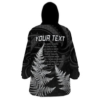 Personalised New Zealand Rugby Wearable Blanket Hoodie Aotearoa Ka Mate Haka All Black Mix Ta Moko White Style - Wonder Print Shop