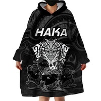 Personalised New Zealand Rugby Wearable Blanket Hoodie Aotearoa Ka Mate Haka All Black Mix Ta Moko White Style - Wonder Print Shop