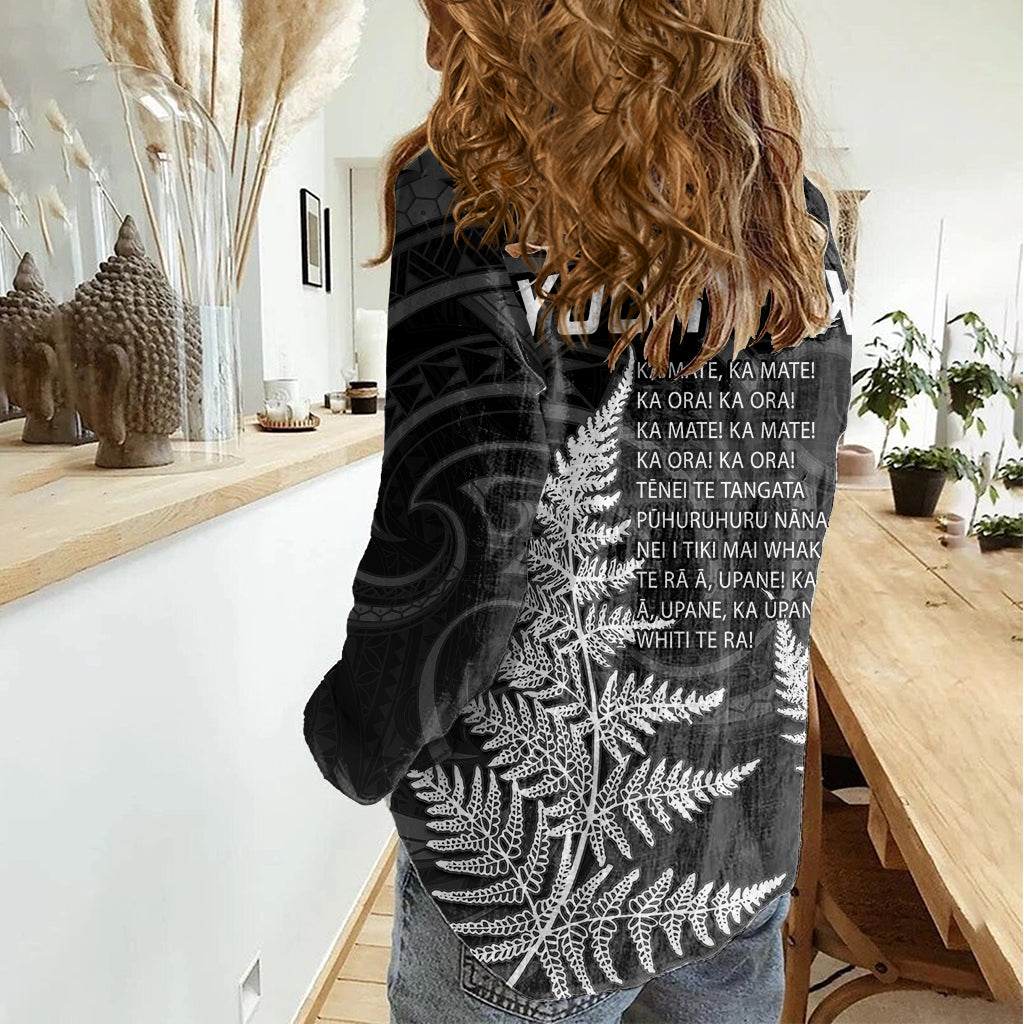 Personalised New Zealand Rugby Women Casual Shirt Aotearoa Ka Mate Haka All Black Mix Ta Moko White Style - Wonder Print Shop