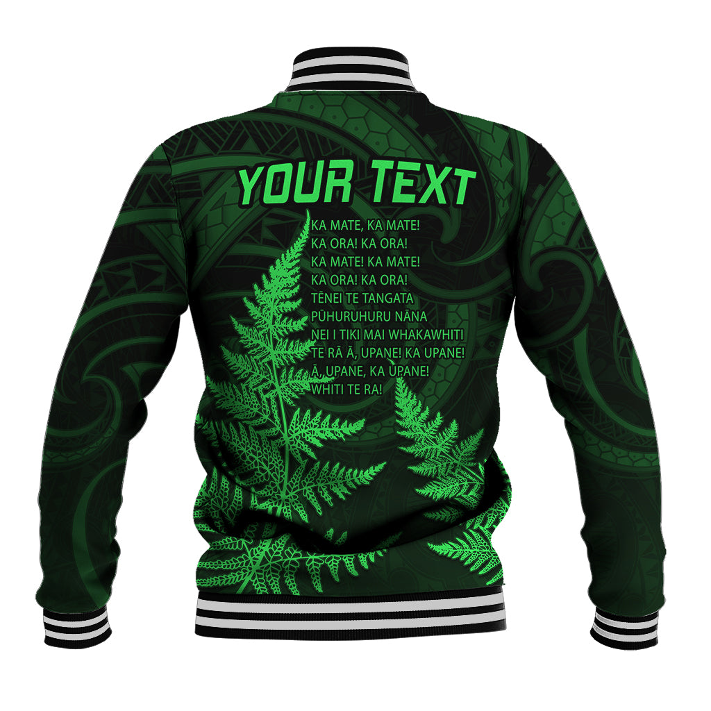 Personalised New Zealand Rugby Baseball Jacket Aotearoa Ka Mate Haka All Black Mix Ta Moko Green Style LT9 - Wonder Print Shop