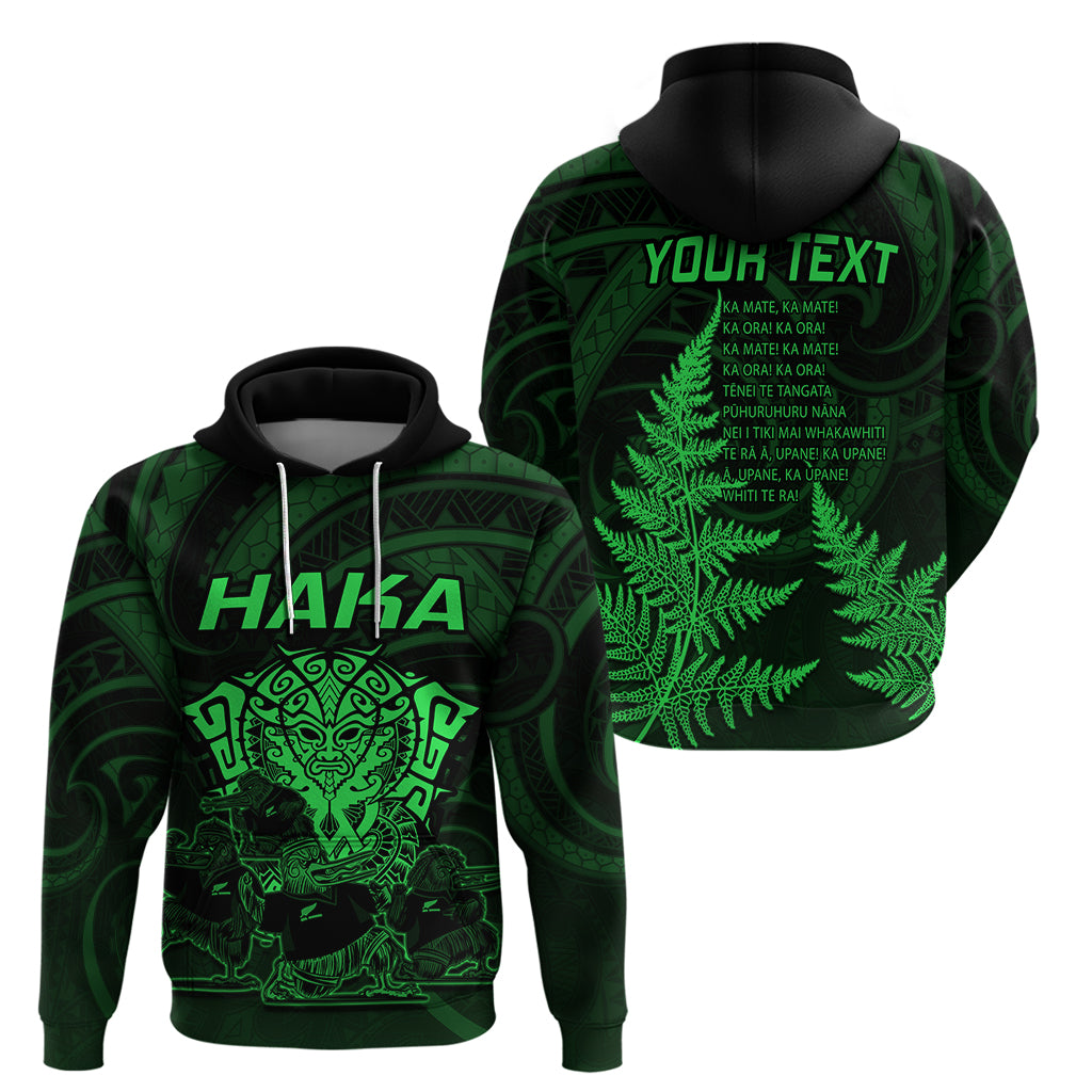 Personalised New Zealand Rugby Hoodie Aotearoa Ka Mate Haka All Black Mix Ta Moko Green Style - Wonder Print Shop