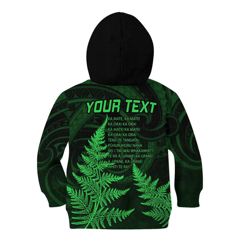 Personalised New Zealand Rugby Kid Hoodie Aotearoa Ka Mate Haka All Black Mix Ta Moko Green Style - Wonder Print Shop