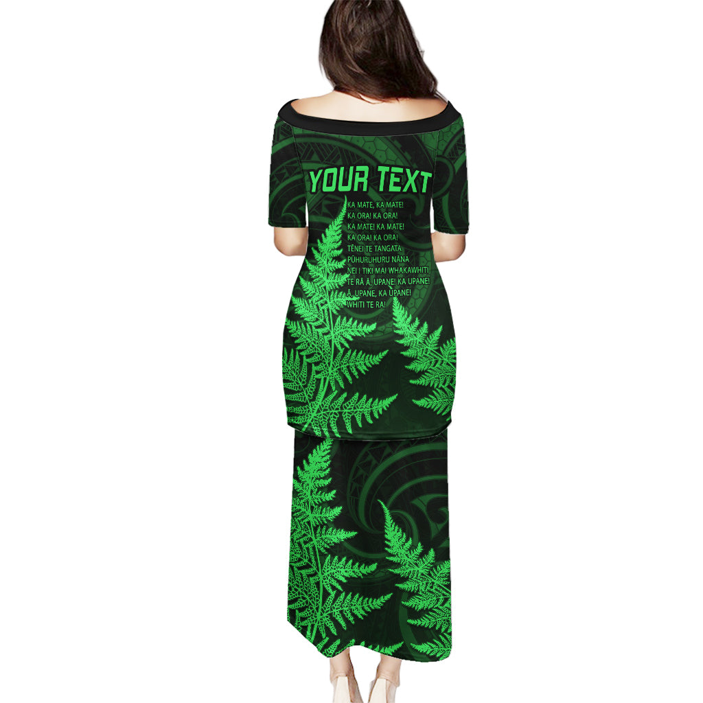 Personalised New Zealand Rugby Puletasi Aotearoa Ka Mate Haka All Black Mix Ta Moko Green Style - Wonder Print Shop
