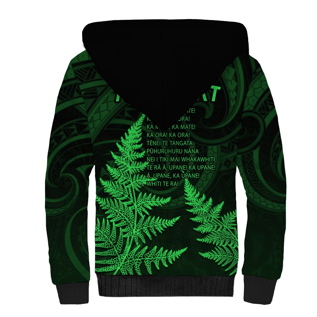 Personalised New Zealand Rugby Sherpa Hoodie Aotearoa Ka Mate Haka All Black Mix Ta Moko Green Style - Wonder Print Shop