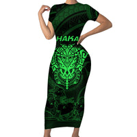 Personalised New Zealand Rugby Short Sleeve Bodycon Dress Aotearoa Ka Mate Haka All Black Mix Ta Moko Green Style - Wonder Print Shop