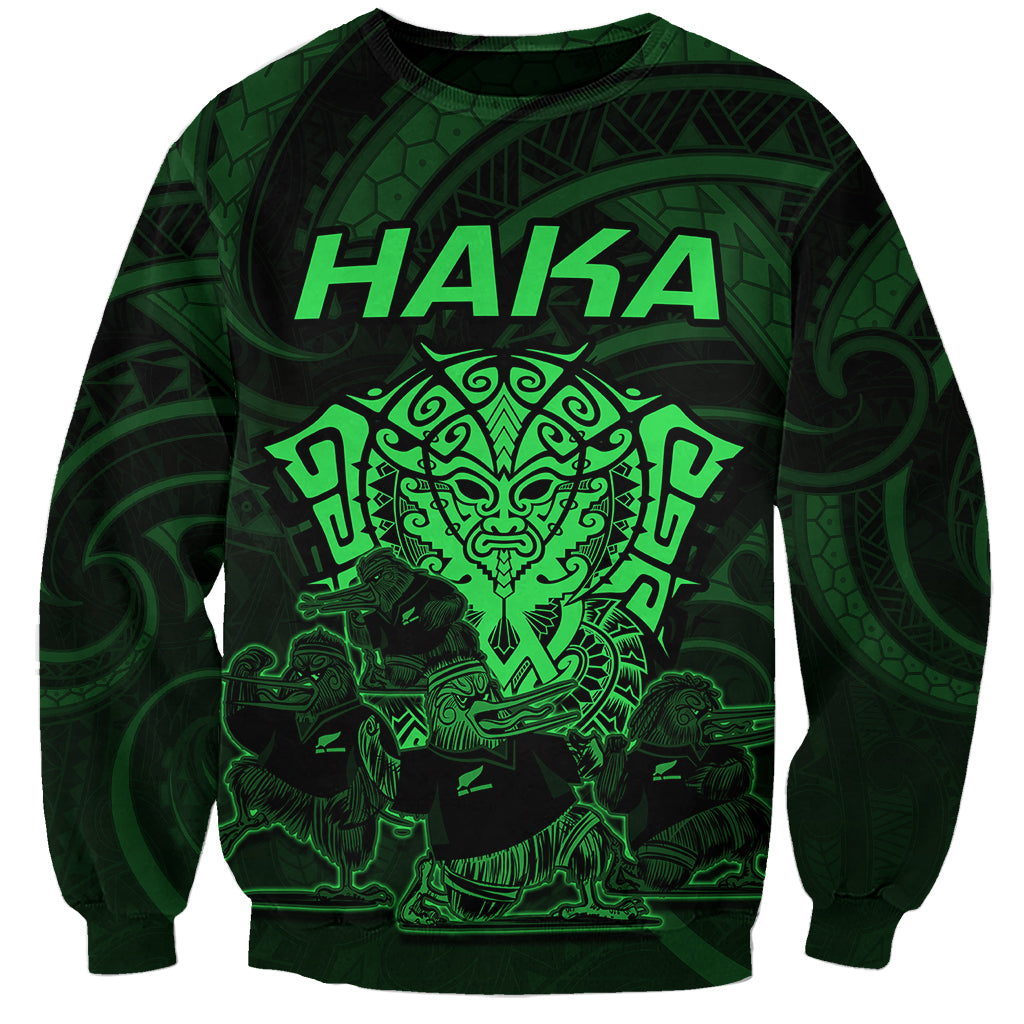 Personalised New Zealand Rugby Sweatshirt Aotearoa Ka Mate Haka All Black Mix Ta Moko Green Style - Wonder Print Shop