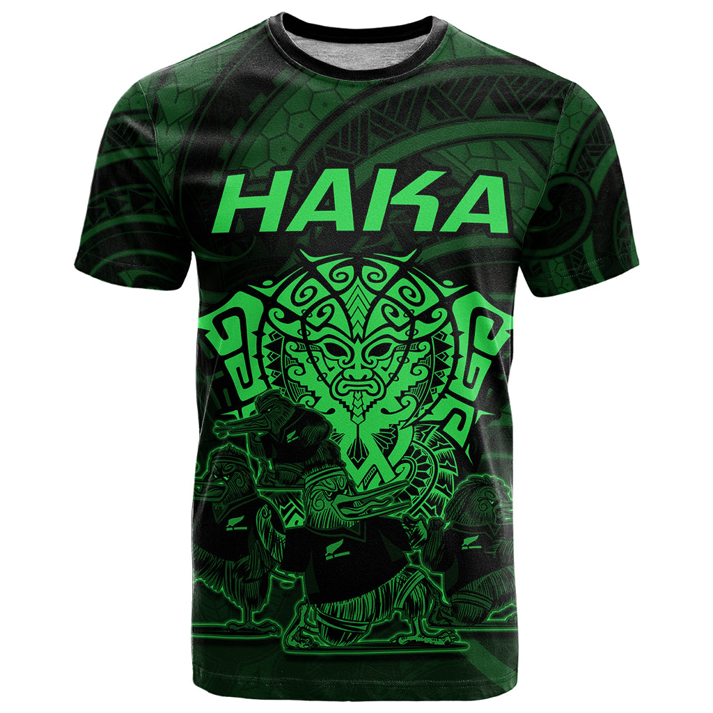 Personalised New Zealand Rugby T Shirt Aotearoa Ka Mate Haka All Black Mix Ta Moko Green Style - Wonder Print Shop