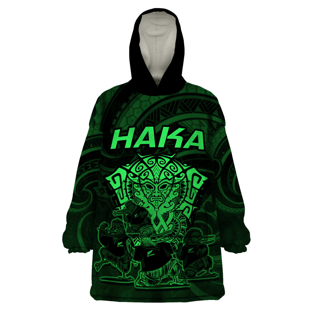 Personalised New Zealand Rugby Wearable Blanket Hoodie Aotearoa Ka Mate Haka All Black Mix Ta Moko Green Style - Wonder Print Shop