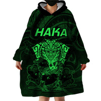 Personalised New Zealand Rugby Wearable Blanket Hoodie Aotearoa Ka Mate Haka All Black Mix Ta Moko Green Style - Wonder Print Shop