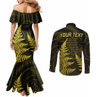 personalised-new-zealand-rugby-couples-matching-mermaid-dress-and-long-sleeve-button-shirts-aotearoa-ka-mate-haka-all-black-mix-ta-moko-gold-style