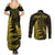 Personalised New Zealand Rugby Couples Matching Summer Maxi Dress and Long Sleeve Button Shirts Aotearoa Ka Mate Haka All Black Mix Ta Moko Gold Style LT9 - Wonder Print Shop