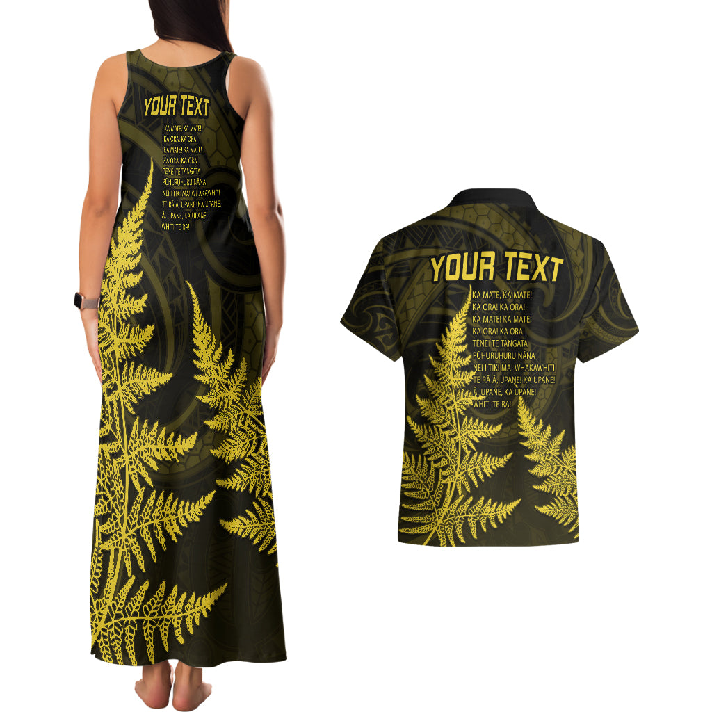 Personalised New Zealand Rugby Couples Matching Tank Maxi Dress and Hawaiian Shirt Aotearoa Ka Mate Haka All Black Mix Ta Moko Gold Style LT9 - Wonder Print Shop