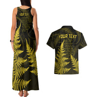 Personalised New Zealand Rugby Couples Matching Tank Maxi Dress and Hawaiian Shirt Aotearoa Ka Mate Haka All Black Mix Ta Moko Gold Style LT9 - Wonder Print Shop