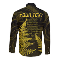 Personalised New Zealand Rugby Long Sleeve Button Shirt Aotearoa Ka Mate Haka All Black Mix Ta Moko Gold Style - Wonder Print Shop