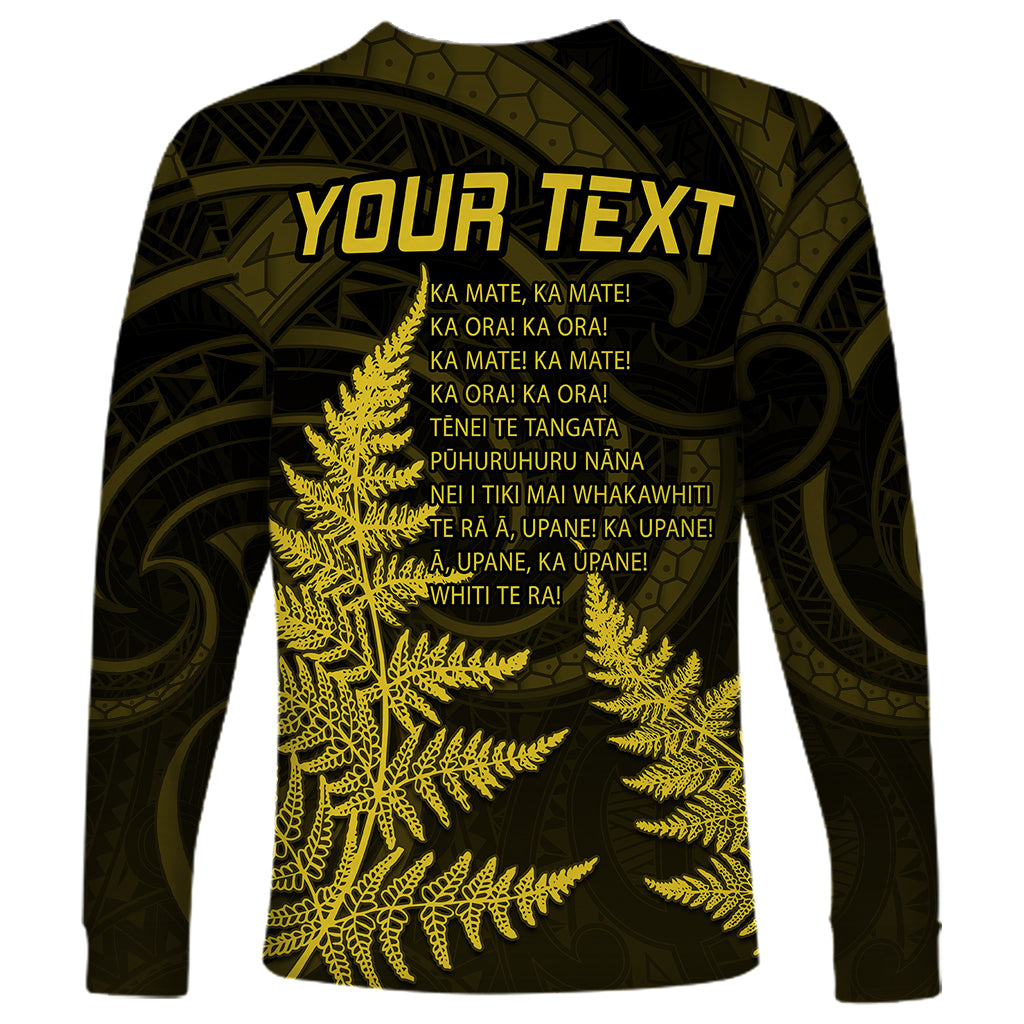 Personalised New Zealand Rugby Long Sleeve Shirt Aotearoa Ka Mate Haka All Black Mix Ta Moko Gold Style - Wonder Print Shop