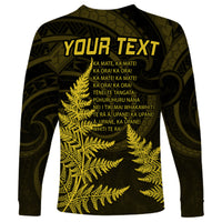 Personalised New Zealand Rugby Long Sleeve Shirt Aotearoa Ka Mate Haka All Black Mix Ta Moko Gold Style - Wonder Print Shop