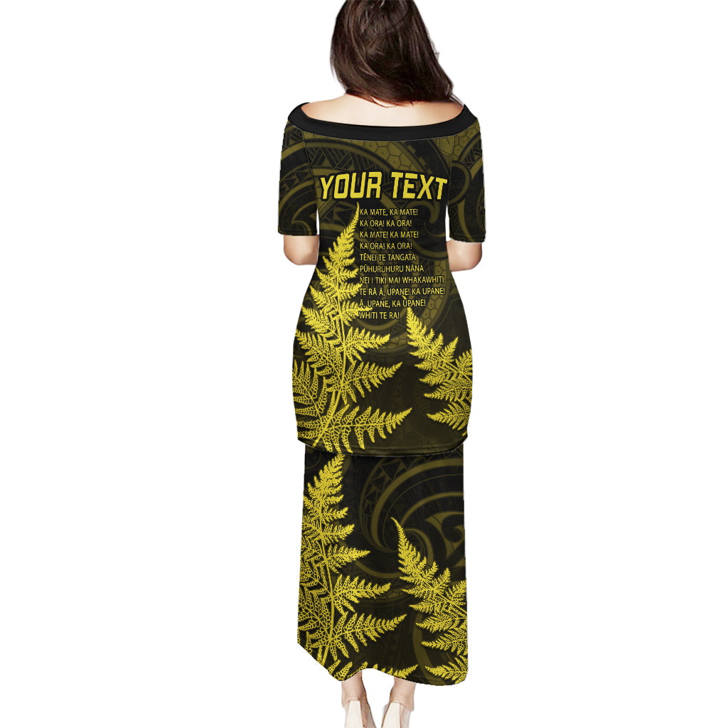 Personalised New Zealand Rugby Puletasi Aotearoa Ka Mate Haka All Black Mix Ta Moko Gold Style - Wonder Print Shop