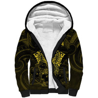 Personalised New Zealand Rugby Sherpa Hoodie Aotearoa Ka Mate Haka All Black Mix Ta Moko Gold Style - Wonder Print Shop