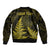 Personalised New Zealand Rugby Sleeve Zip Bomber Jacket Aotearoa Ka Mate Haka All Black Mix Ta Moko Gold Style - Wonder Print Shop