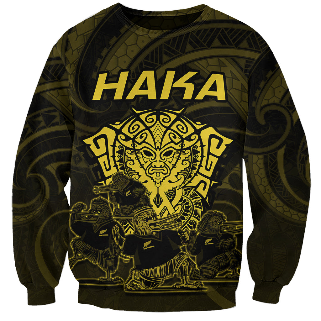 Personalised New Zealand Rugby Sweatshirt Aotearoa Ka Mate Haka All Black Mix Ta Moko Gold Style - Wonder Print Shop