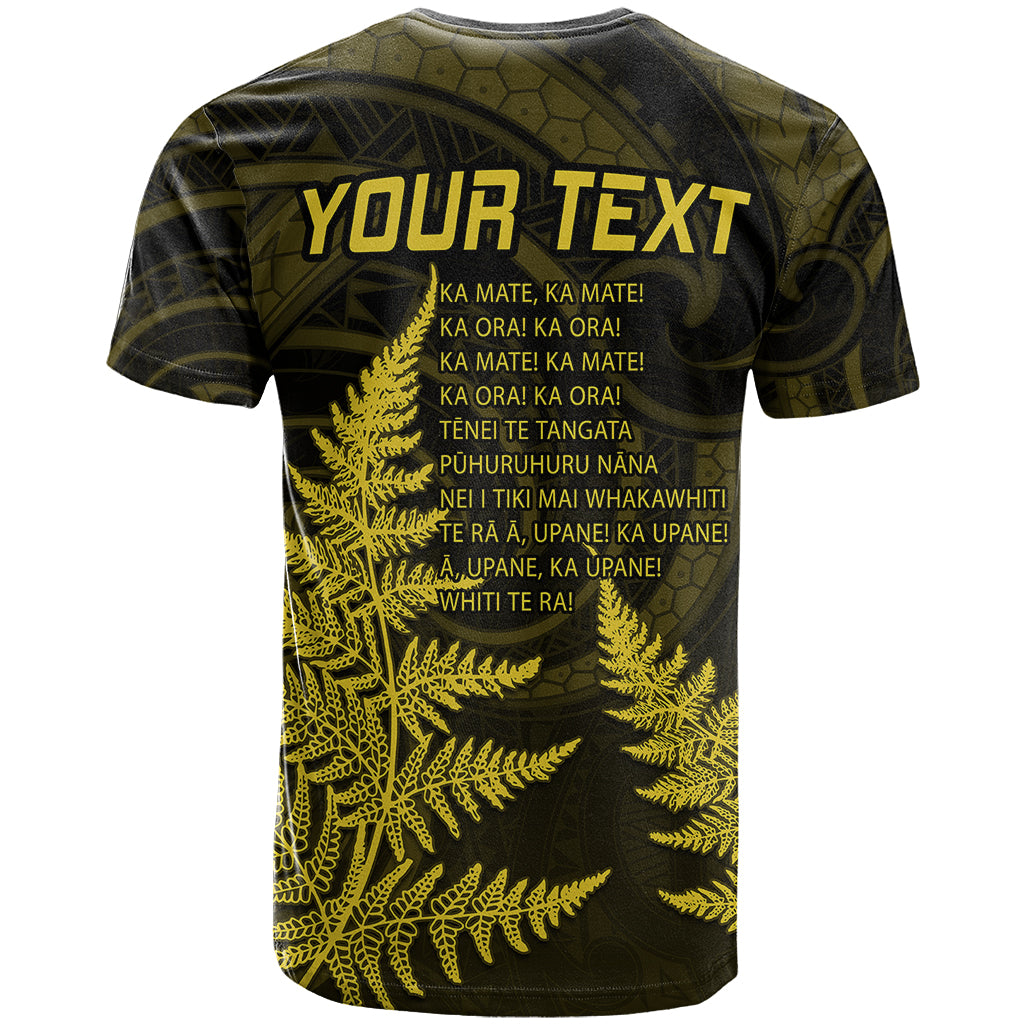 Personalised New Zealand Rugby T Shirt Aotearoa Ka Mate Haka All Black Mix Ta Moko Gold Style - Wonder Print Shop