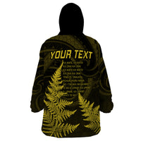 Personalised New Zealand Rugby Wearable Blanket Hoodie Aotearoa Ka Mate Haka All Black Mix Ta Moko Gold Style - Wonder Print Shop
